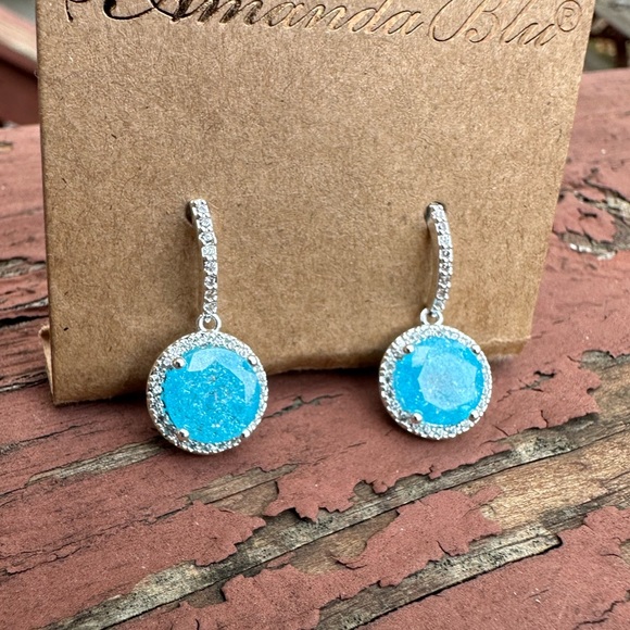 Amanda Blu Aqua and Silver Cracked Zircon Drop Earrings - Picture 5 of 8